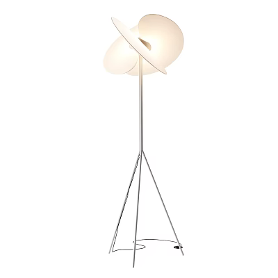 Sleek Modern Floor Lamp With White Double Lampshades And Tripod Metal Base 3d model