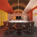Elegant Private Dining Room With Round Table Orange Walls And Yellow Light Strips 3d model