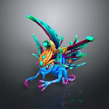 Colorful Fantasy Animal with Blue Body Vibrant Wings Yellow Decorations and Pink Claws