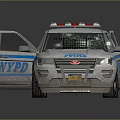 NYPD Police Utility Vehicle With Emergency Lights Shattered Window And Open Door