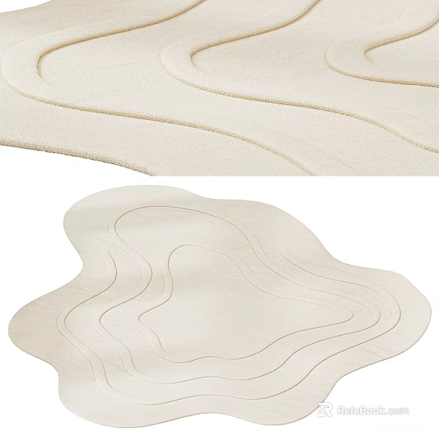 Cream Colored Shaped Rug With Wavy Curved Design For Modern Home Decor 3d model 