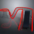 Indoor Red Frame Climbing Play Equipment With Net Structure Ramp And Modern Design
