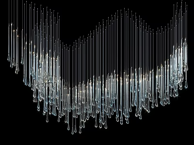 Modern Artistic Chandelier With Slender Transparent Glass Tubes Wave Shaped Arrangement And Water Drop Decorations 3d model