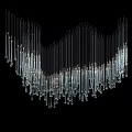 Modern Artistic Chandelier With Slender Transparent Glass Tubes Wave Shaped Arrangement And Water Drop Decorations