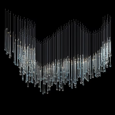 Modern Artistic Chandelier With Slender Transparent Glass Tubes Wave Shaped Arrangement And Water Drop Decorations 3d model