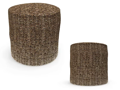 Brown Woven Stools in Two Different Sizes for Modern Home Decor 3d model