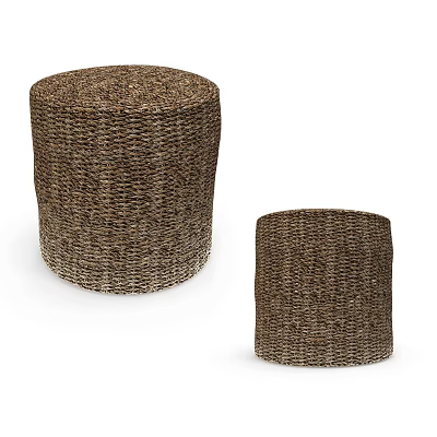 Brown Woven Stools in Two Different Sizes for Modern Home Decor 3d model