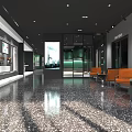 Modern Indoor Lounge Space With Glass Windows Green Walls Terrazzo Floor And Textured Wall