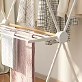 Indoor Clothes Drying Rack With Hanging Clothes Curtain And Wall Art
