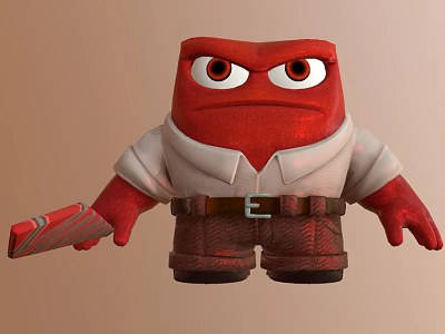 Red Cartoon Frog like Character Creature Wearing White Shirt Brown Pants Leather Belt Holding Book 3d model