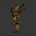 Mechanical Robot Character And Insect Creature With Golden Armor Glowing Eyes And Mechanical Arms