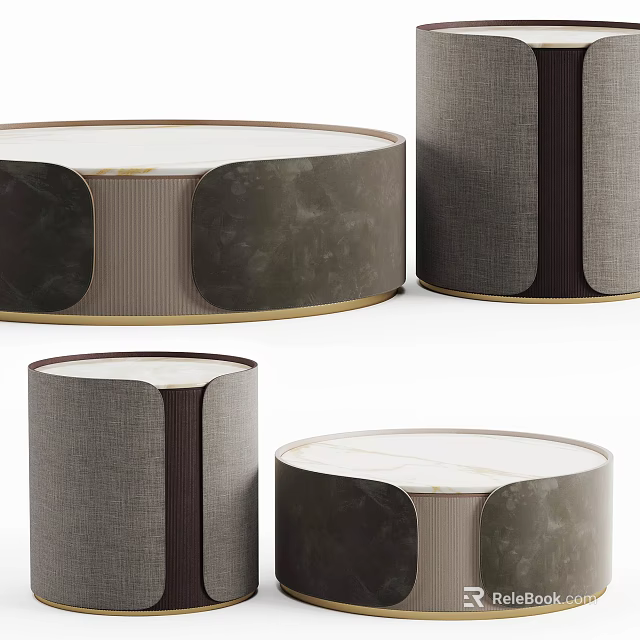 Modern Round Coffee Table With Marble Top And Fabric Upholstered Base Design 3d model
