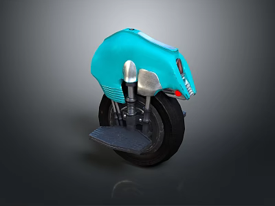 Turquoise Unicycle Modern Stylish Design With Streamlined Body And Black Pedals 3d model