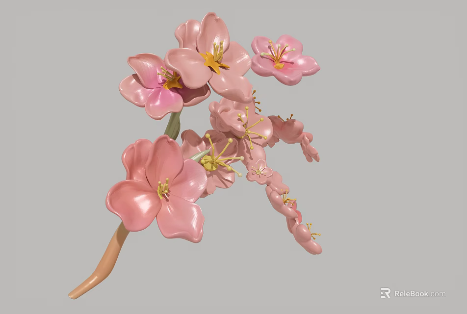 Beautiful Pink Flower Blooms With Delicate Petals And Yellow Stamens On Grey Background 3d model 