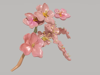 Beautiful Pink Flower Blooms With Delicate Petals And Yellow Stamens On Grey Background 3d model