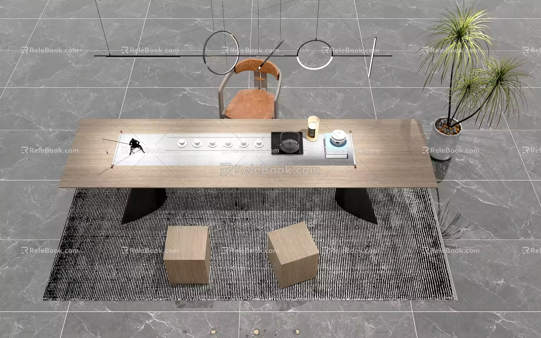 Desk table and chair combination 3d model