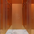 Elevator Interior With Yellow Walls Blue Panel And Cartoon Lion Circular Pattern Design 3d model