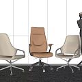 Stylish Office Chairs With Beige And Tan Leather Seats Armrests And Black Wheels