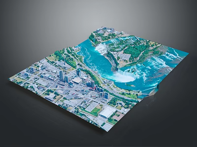 Modern 3D Map Model Showcasing Urban Cityscape With Waterfront And Green Spaces 3d model