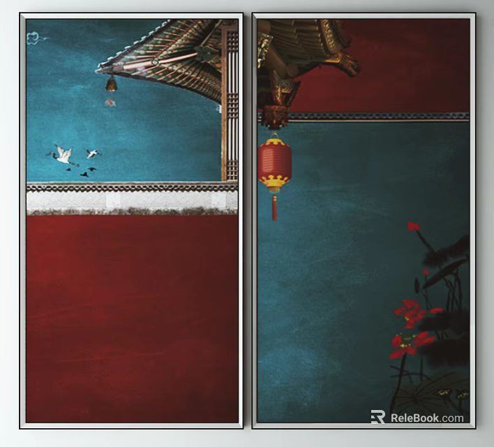 Traditional Chinese Decorative Elements With Eaves Lantern And Lotus Flowers 3d model