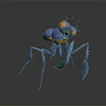 3D Mantis Insect Model With Purple Body Yellow Accents Large Eyes And Long Limbs