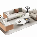 Modern Living Room Sofa Coffee Table Set With Accent Pillows Round Table And Side Tables