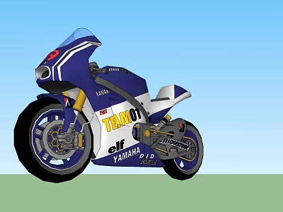 YAMAHA Racing Motorcycle With Blue And White Color TEAMO Elf Logos And Streamlined Design 3d model