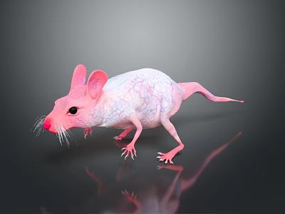 Pink Hairless Mouse With Visible Veins And Reflection On Gray Background 3d model