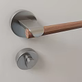 Modern Door Handle With Silver Metal Base Wooden Grip And Round Lock Cylinder