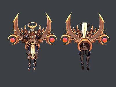 Mythical Character Design With Golden Wings Halo And Red Gems Details 3d model