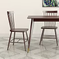 Dark Brown Wooden Dining Table Set With Chairs Coffee Pot And Decorative Painting
