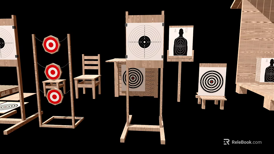 Durable Sports Equipment With Various Shooting Targets And Wooden Stands For Training 3d model 