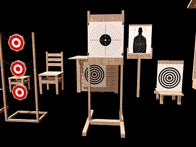 Durable Sports Equipment With Various Shooting Targets And Wooden Stands For Training 3d model