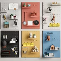 Colorful Pegboard Wall Decor With Plants Clock Notes And Miniature Decor In Various Hues