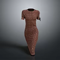Stylish Fitted Daily Wear Dress With Black Collar Short Sleeves And Brown White Geometric Pattern