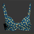 Stylish Blue Bikini Top With Yellow Patterns And Yellow Label