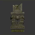 Scenic View Of Ancient Stone Pillars With Lion Head Decorations Covered In Moss