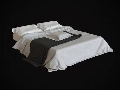 Double Bed with White Bed Sheets Black Blanket and Pillows in Bedroom 3d model
