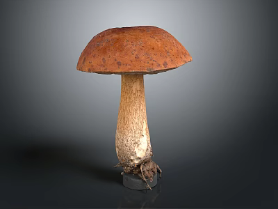 Fresh Wild Mushroom With Orange Spotted Cap And Brown Stalk Root Base 3d model