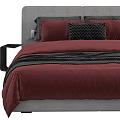 Modern Double Bed With Gray Headboard Red Bedspread Black Blanket And Pillows 3d model