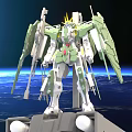Green White Gundam Model With Large Green Wings Yellow Head Decoration Earth Space Background