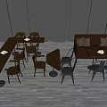 Modern Dining Table Set With Wooden Table Chairs And Brown Sofa 3d model