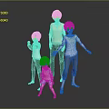 Four 3D Characters In Various Sizes With Simple Clothing And Standing Poses On Gray Background