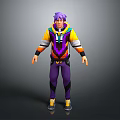 3D Animated Character Model With Purple Hair Yellow Purple Hoodie And Pants Modern Stylish Design