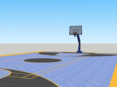 Outdoor Basketball Court With Basketball Hoop Blue Surface Yellow Lines And Black Circles 3d model
