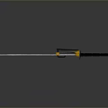 Katana With Blue Glowing Blade Yellow Black Handle On Gray Background Reflection