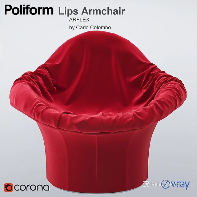 Stylish Red Leisure Chair With Pleated Fabric Design And Comfortable Seating 3d model 