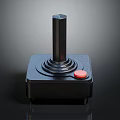 Industrial Joystick With Black Square Base Metal Vertical Lever And Red Circular Button 3d model