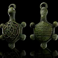 Green Turtle Shaped Pendant with Intricate Braided Back Pattern Handcrafted Artisanal Ornament