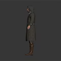 Man In Long Coat Vest And Boots With Long Hair Beard Standing Arms Outstretched